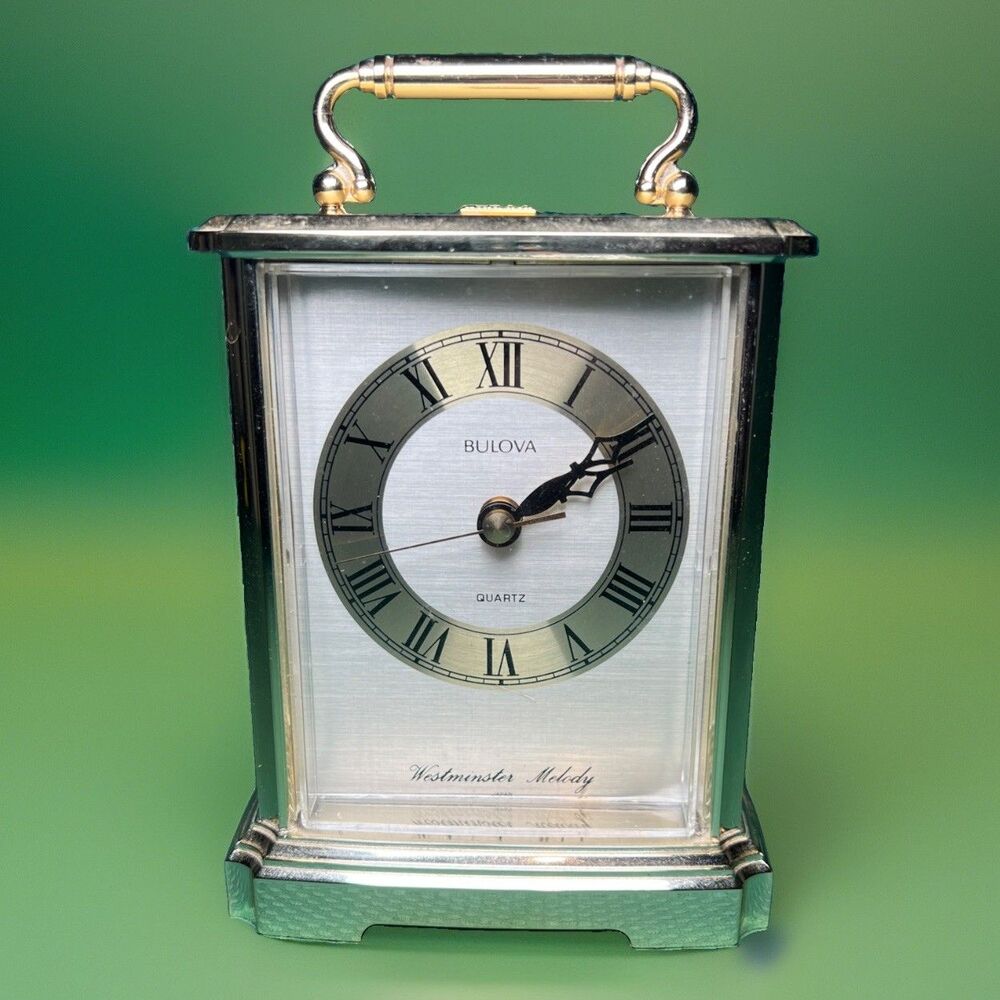 Vintage BULOVA B7454 Westminster Melody Carriage Table Mantel Quartz CLOCK